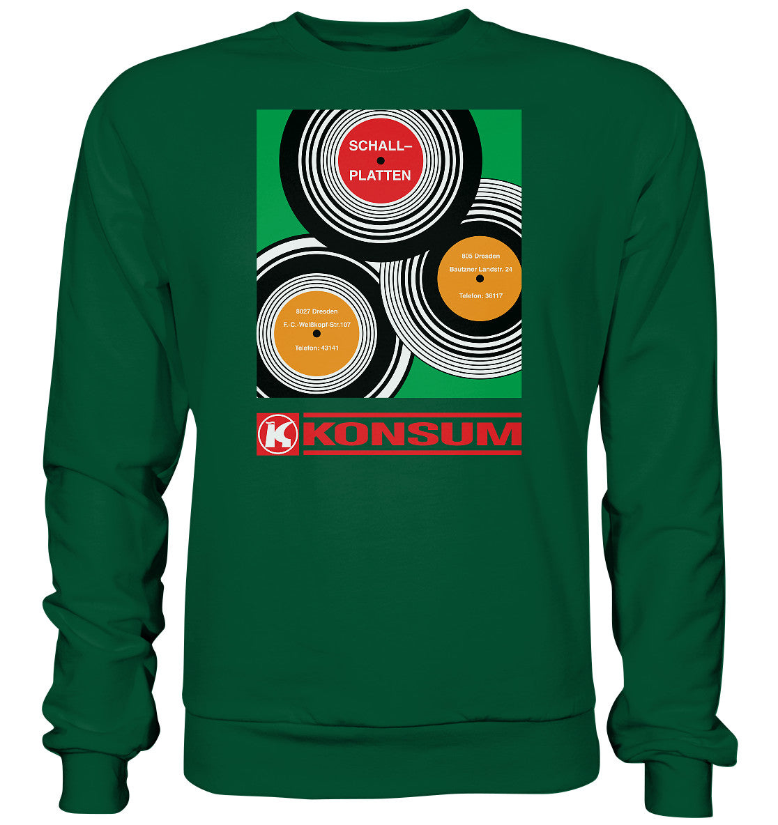 DDR Ostalgie Pullover Unisex • KONSUM SCHALLPLATTEN DRESDEN