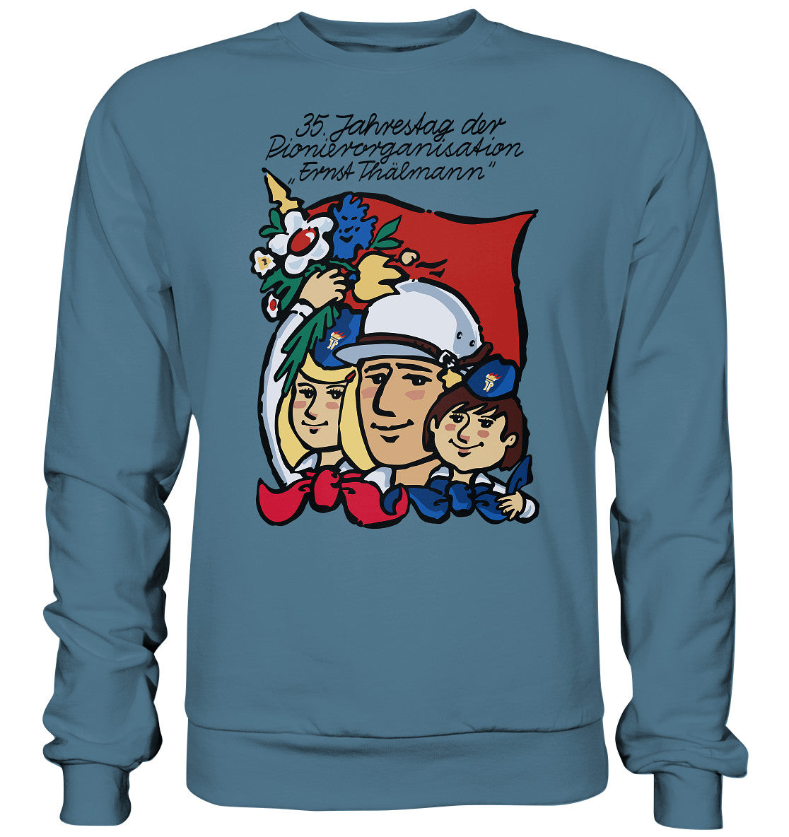 DDR Ostalgie Pullover Unisex • 35 JAHRE PIONIERORGANISATION ERNST THÄLMANN (ORIGINAL DDR-PLAKAT)