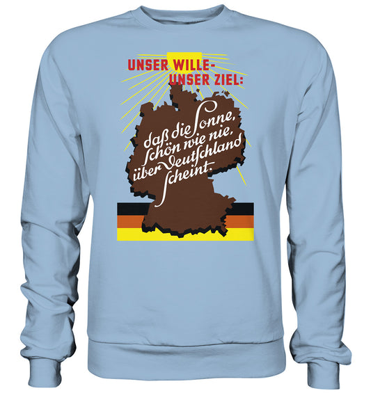 DDR Ostalgie Pullover Unisex • DASS DIE SONNE SCHÖN WIE NIE, ÜBER DEUTSCHLAND SCHEINT - ORIGINAL DDR-PLAKAT