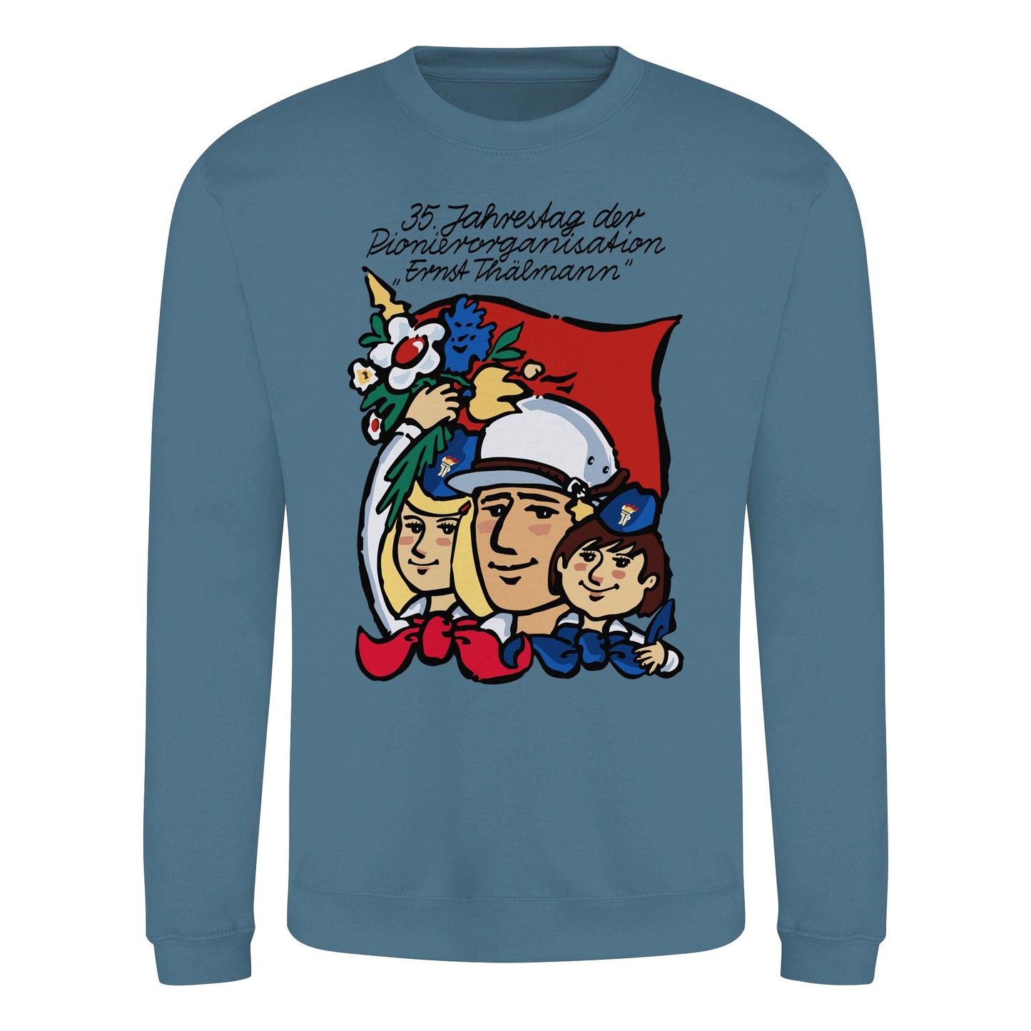 DDR Ostalgie Pullover Unisex • 35 JAHRE PIONIERORGANISATION ERNST THÄLMANN (ORIGINAL DDR-PLAKAT)