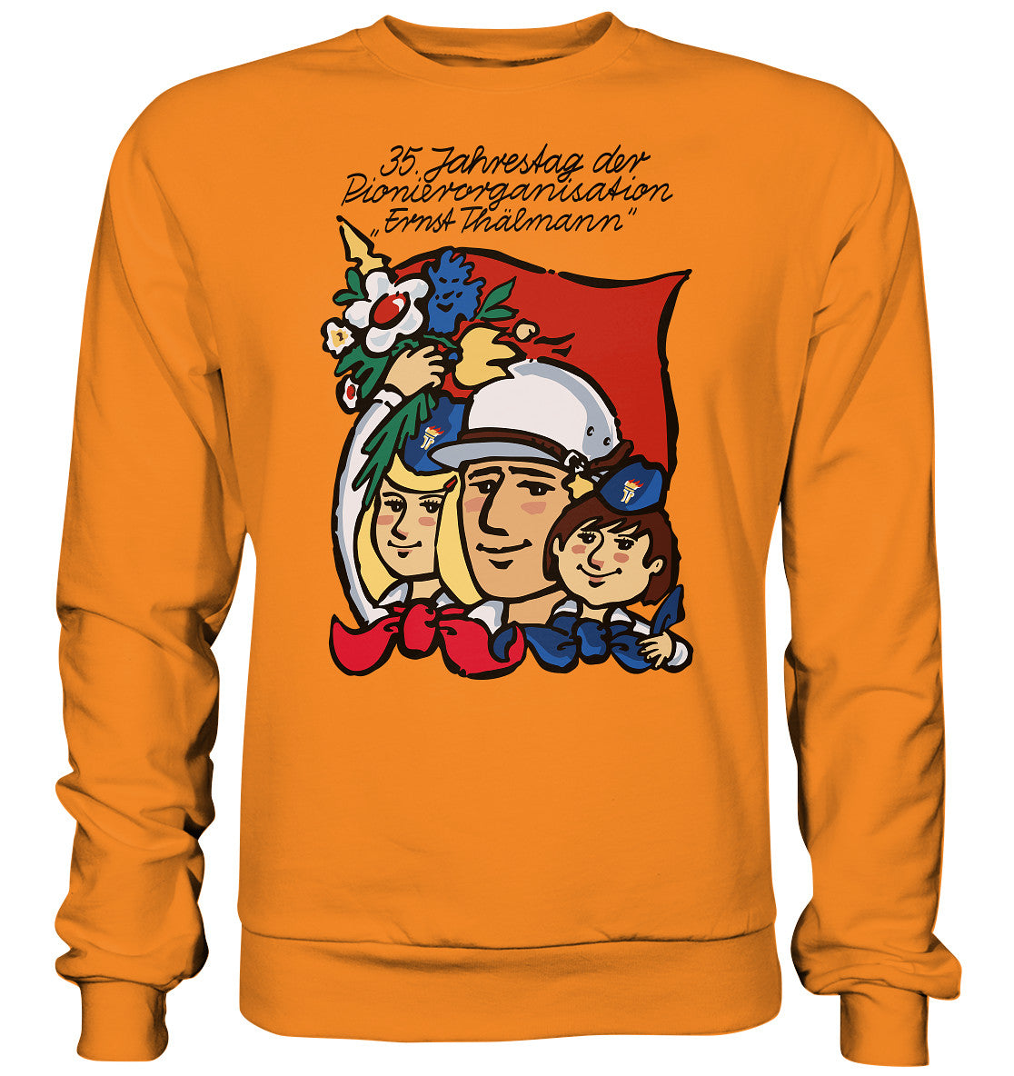 DDR Ostalgie Pullover Unisex • 35 JAHRE PIONIERORGANISATION ERNST THÄLMANN (ORIGINAL DDR-PLAKAT)