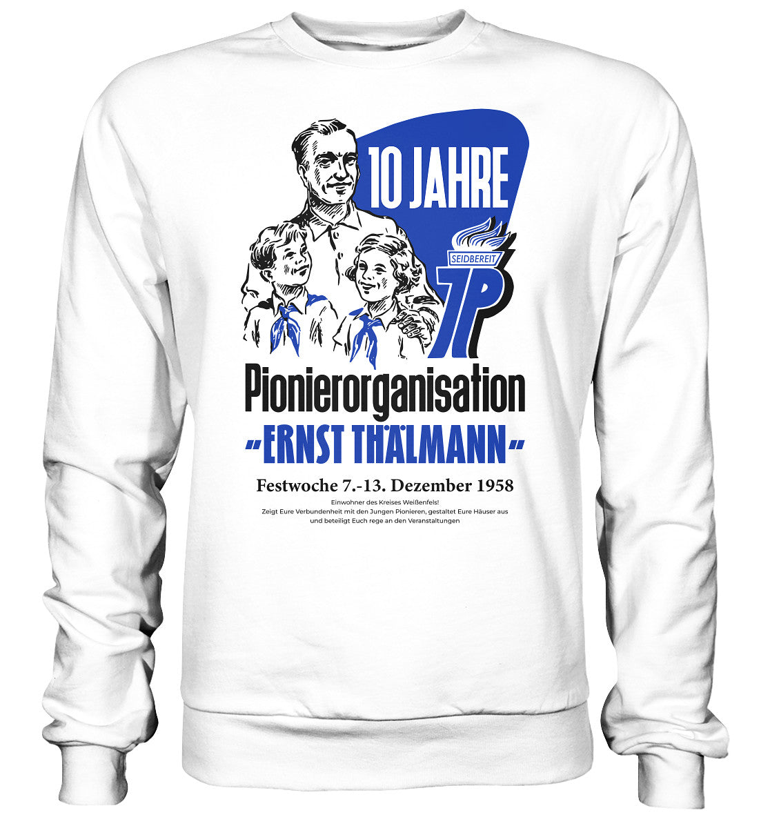 DDR Ostalgie Pullover Unisex • 10 JAHRE PIONIERORGANISATION 1958 - ORIGINAL ILLUSTRATION