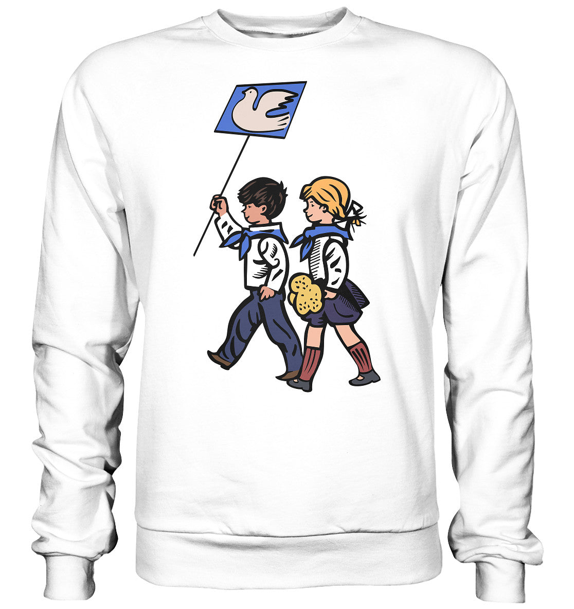 DDR Ostalgie Pullover Unisex • KLEINE WEISSE FRIEDENSTAUBE - ILLUSTRATION UNSERE FIBEL