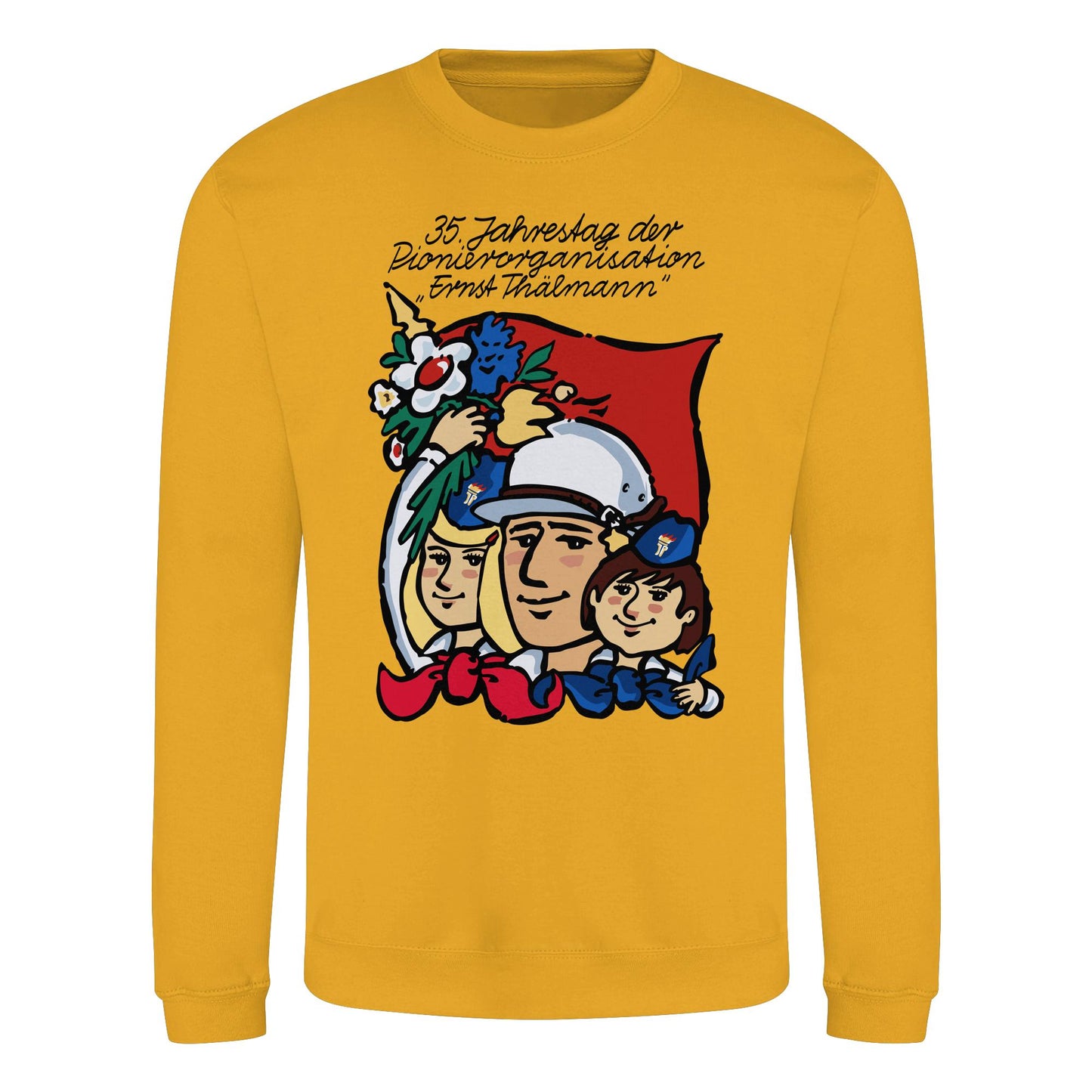 DDR Ostalgie Pullover Unisex • 35 JAHRE PIONIERORGANISATION ERNST THÄLMANN (ORIGINAL DDR-PLAKAT)
