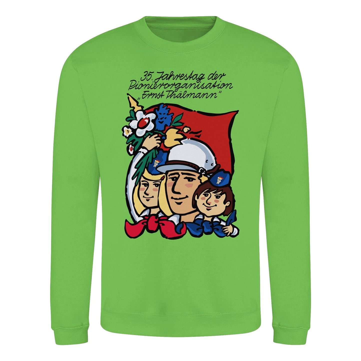 DDR Ostalgie Pullover Unisex • 35 JAHRE PIONIERORGANISATION ERNST THÄLMANN (ORIGINAL DDR-PLAKAT)