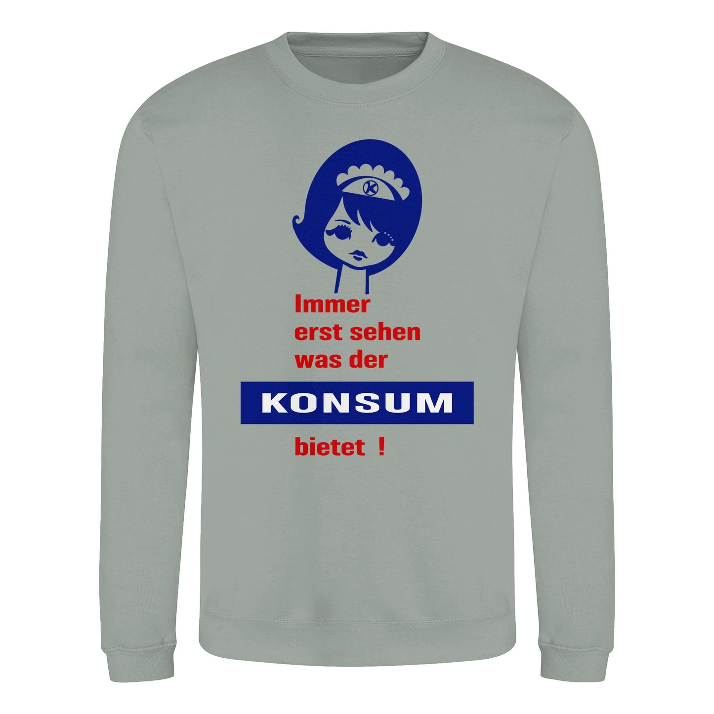 DDR Ostalgie Pullover Unisex • IMMER ERST SEHEN, WAS DER KONSUM BIETET! - ORIGINAL ILLUSTRATION