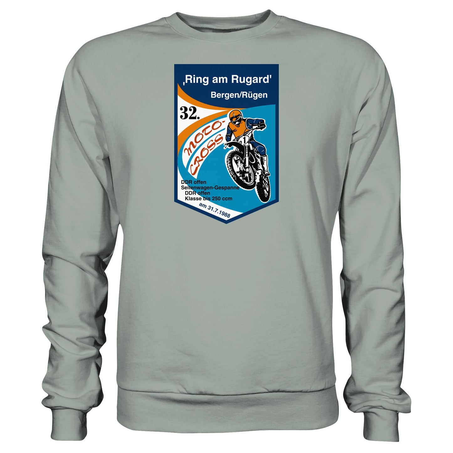 DDR Ostalgie Pullover Unisex • RING AM RUGARD, RÜGEN 32. MOTO-CROSS-RENNEN 1988 (ORIGINAL-WIMPEL)