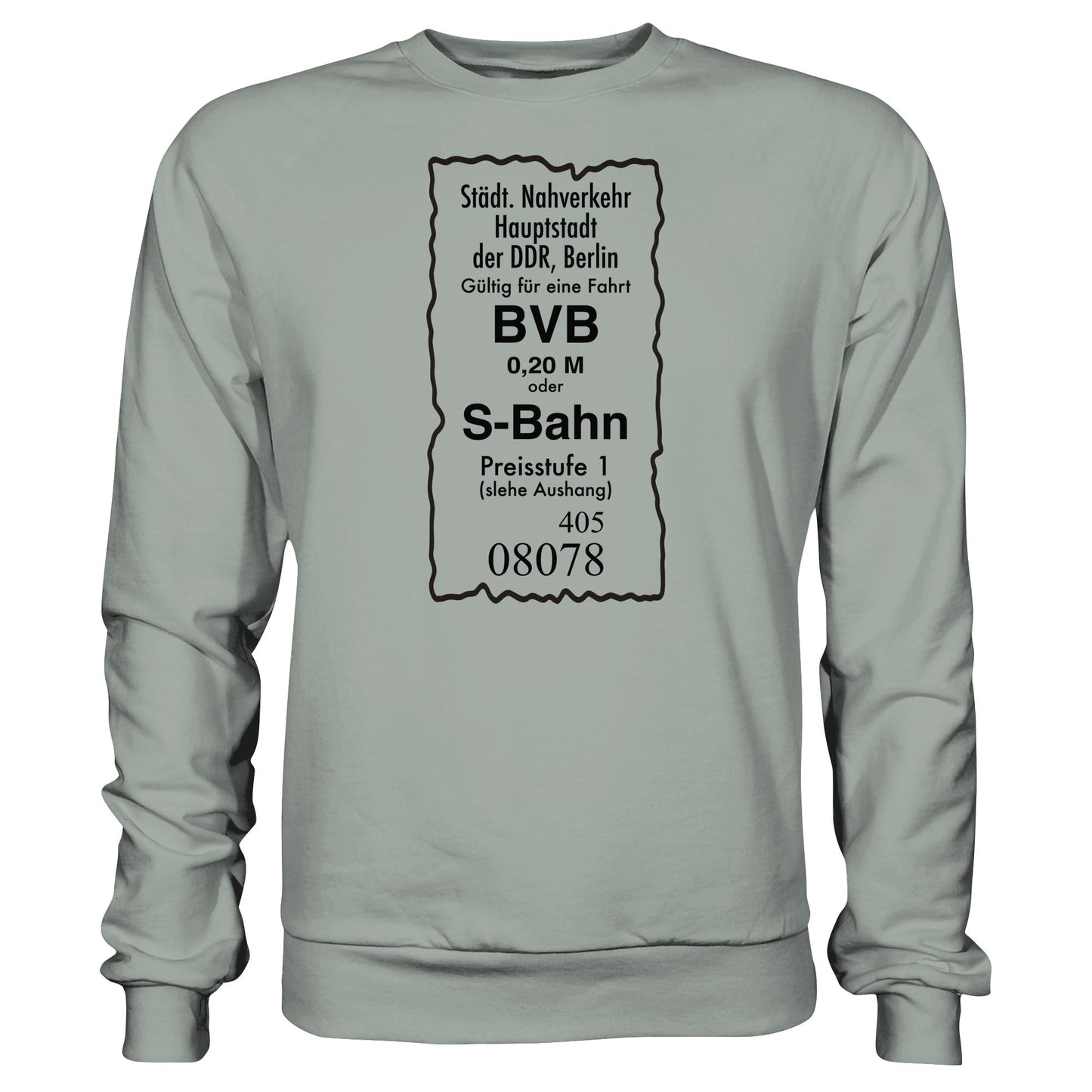 DDR Ostalgie Pullover Unisex • BVB BERLIN NAHVERKEHR, 20 PFENNIG (ORIGINAL FAHRSCHEIN 1989)