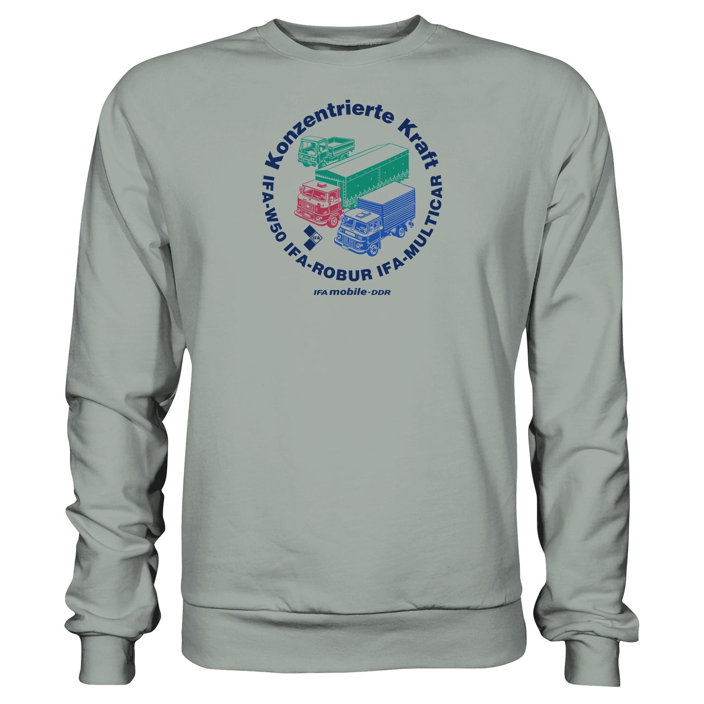 DDR Ostalgie Pullover Unisex • IFA KONZENTRIERTE KRAFT - W50, ROBUR, MULTICAR (ORIGINAL WIMPELMOTIV)