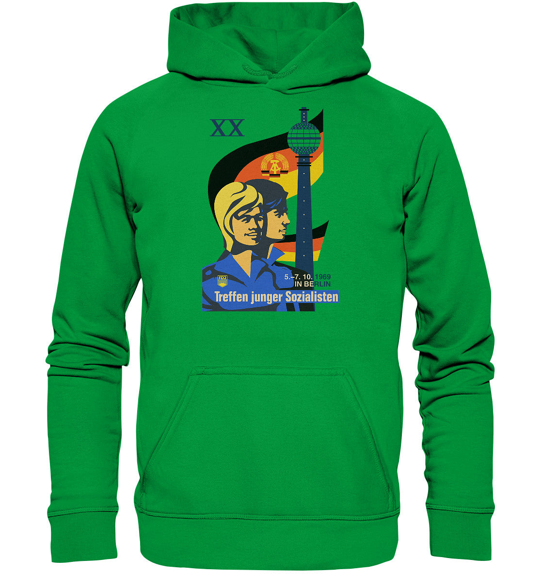 DDR Ostalgie Kapuze / Hoodie Unisex • TREFFEN JUNGER SOZIALISTEN BERLIN 1969 (ORIGINAL PLAKAT)
