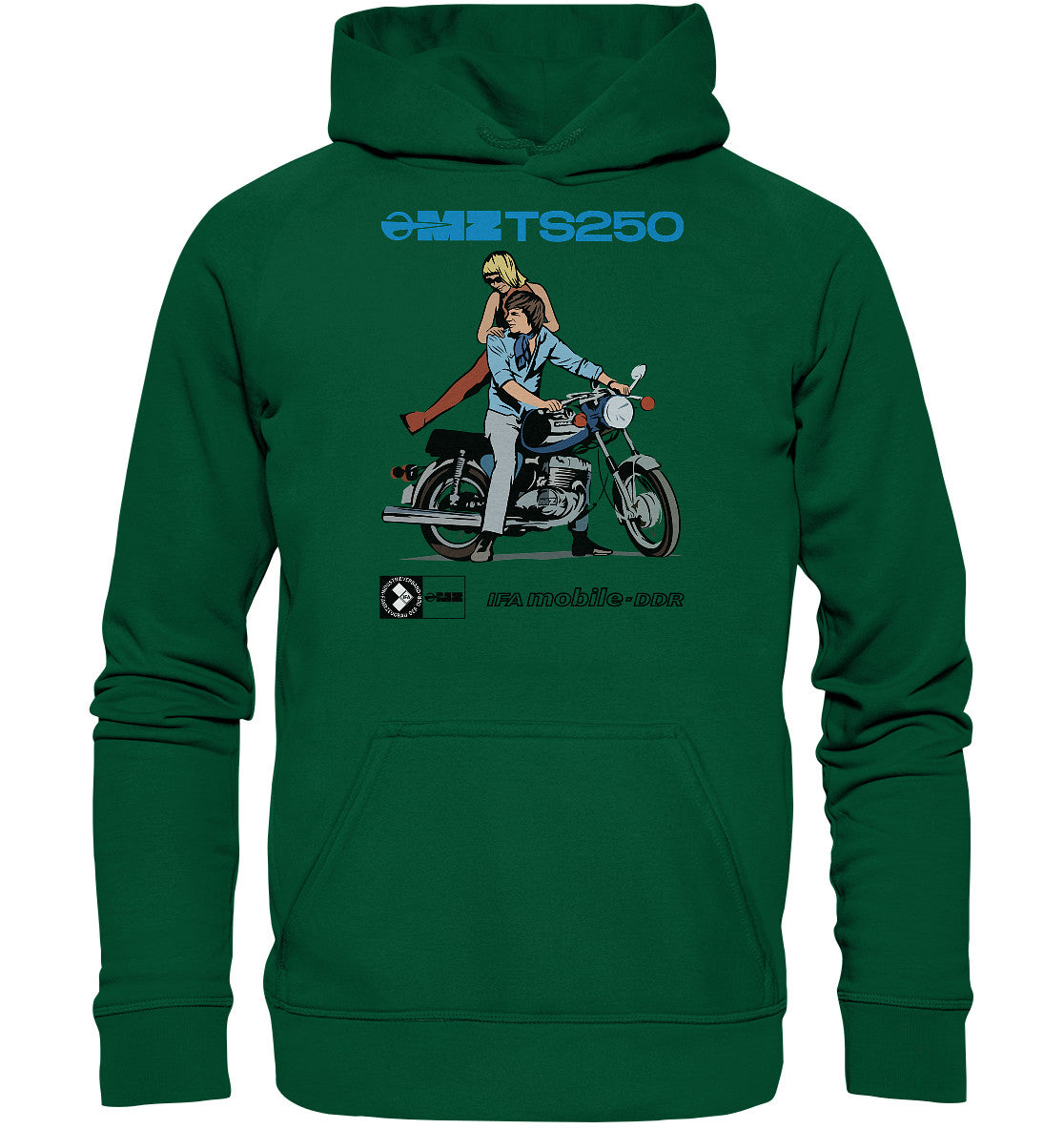 DDR Ostalgie Kapuze / Hoodie Unisex • MZ TS 250 BLAU (ORIGINAL DDR-PLAKAT)