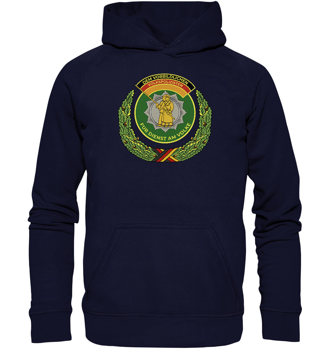 DDR Ostalgie Kapuze / Hoodie Unisex • DEM VORBILDLICHEN VOLKSPOLIZISTEN (ABZEICHEN)