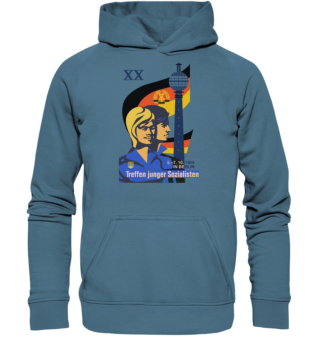 DDR Ostalgie Kapuze / Hoodie Unisex • TREFFEN JUNGER SOZIALISTEN BERLIN 1969 (ORIGINAL PLAKAT)