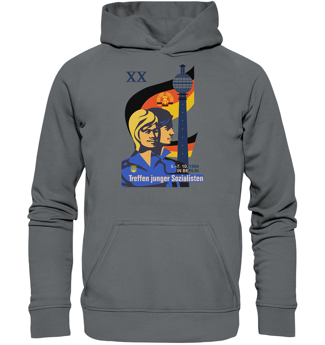 DDR Ostalgie Kapuze / Hoodie Unisex • TREFFEN JUNGER SOZIALISTEN BERLIN 1969 (ORIGINAL PLAKAT)