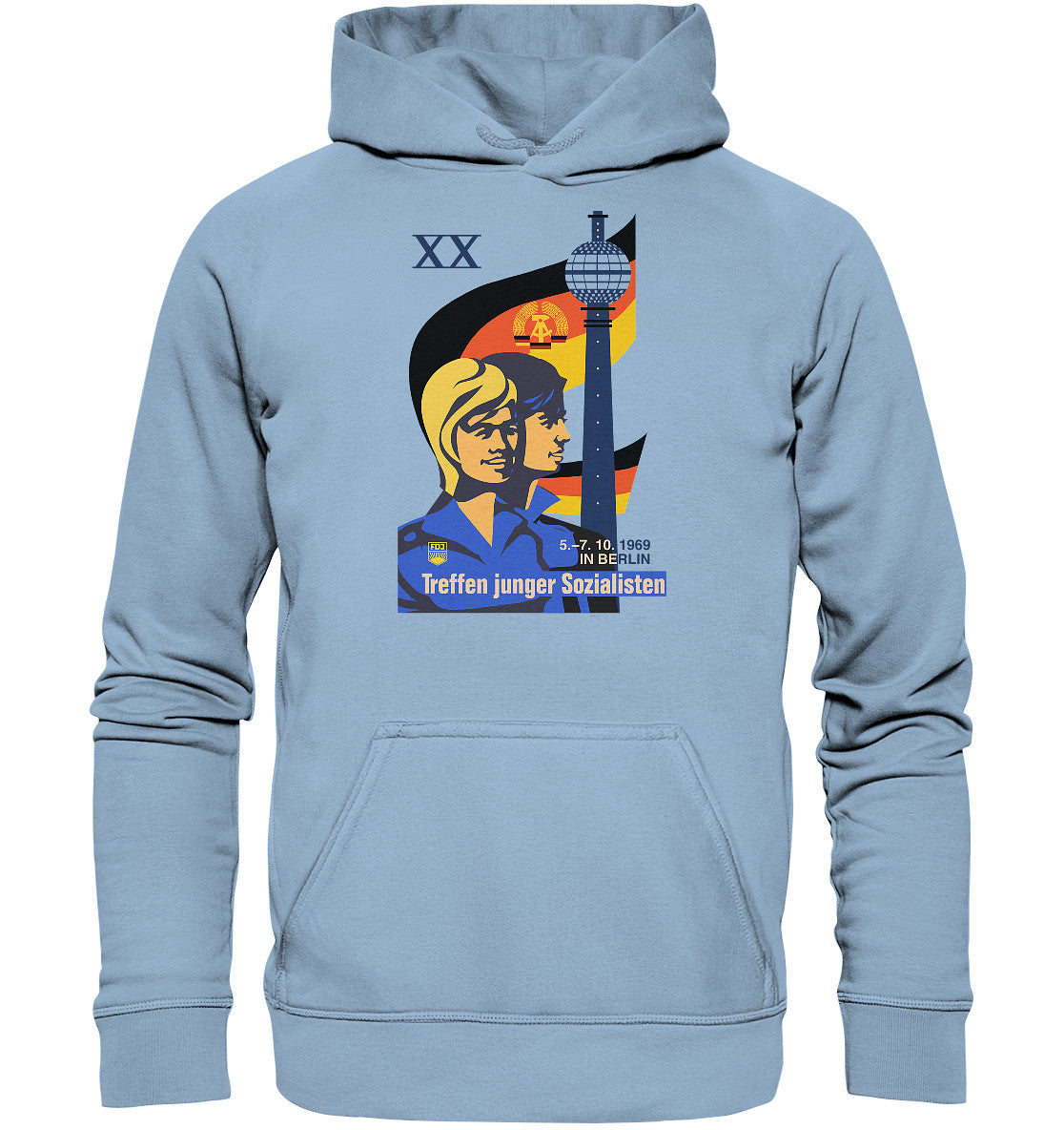 DDR Ostalgie Kapuze / Hoodie Unisex • TREFFEN JUNGER SOZIALISTEN BERLIN 1969 (ORIGINAL PLAKAT)