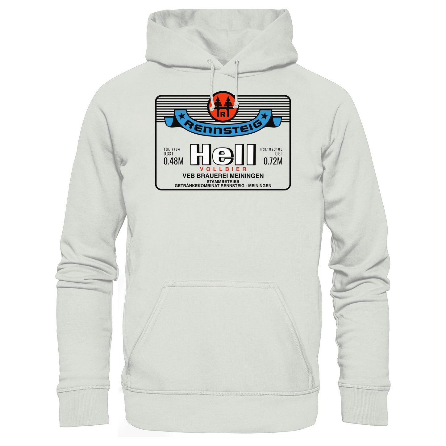 DDR Ostalgie Kapuze / Hoodie Unisex • RENNSTEIG HELL - VEB BRAUEREI MEININGEN