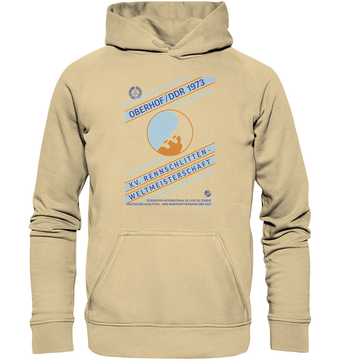 DDR Ostalgie Kapuze / Hoodie Unisex • 15. RENNSCHLITTEN-WM OBERHOF, DDR 1973
