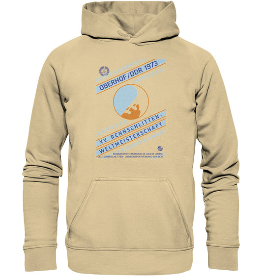 DDR Ostalgie Kapuze / Hoodie Unisex • 15. RENNSCHLITTEN-WM OBERHOF, DDR 1973