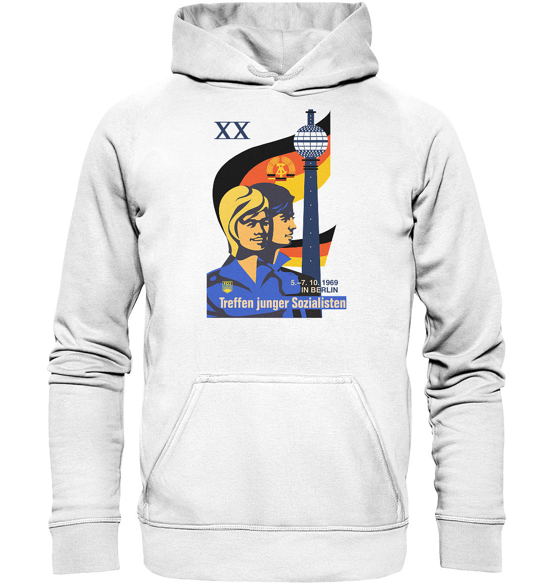 DDR Ostalgie Kapuze / Hoodie Unisex • TREFFEN JUNGER SOZIALISTEN BERLIN 1969 (ORIGINAL PLAKAT)