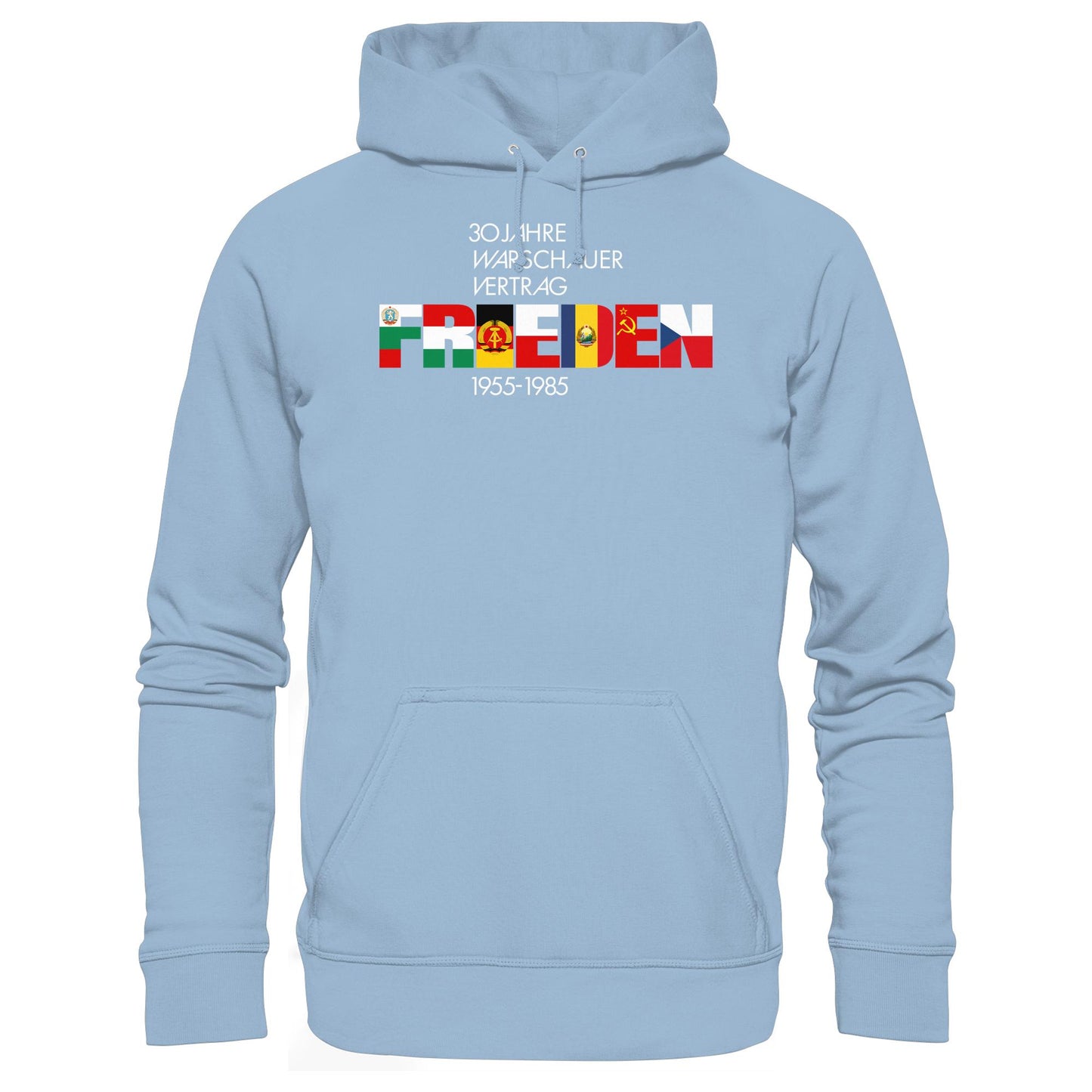 DDR Ostalgie Kapuze / Hoodie Unisex • FRIEDEN - 30 JAHRE WARSCHAUER VERTRAG (DDR-BRIEFMARKE)