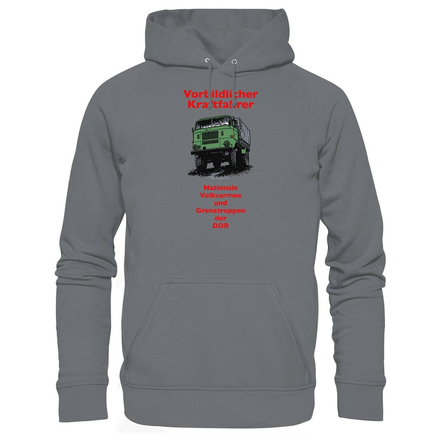 DDR Ostalgie Kapuze / Hoodie Unisex • VORBILDLICHER KRAFTFAHRER, NVA (ORIGINAL WIMPELMOTIV)