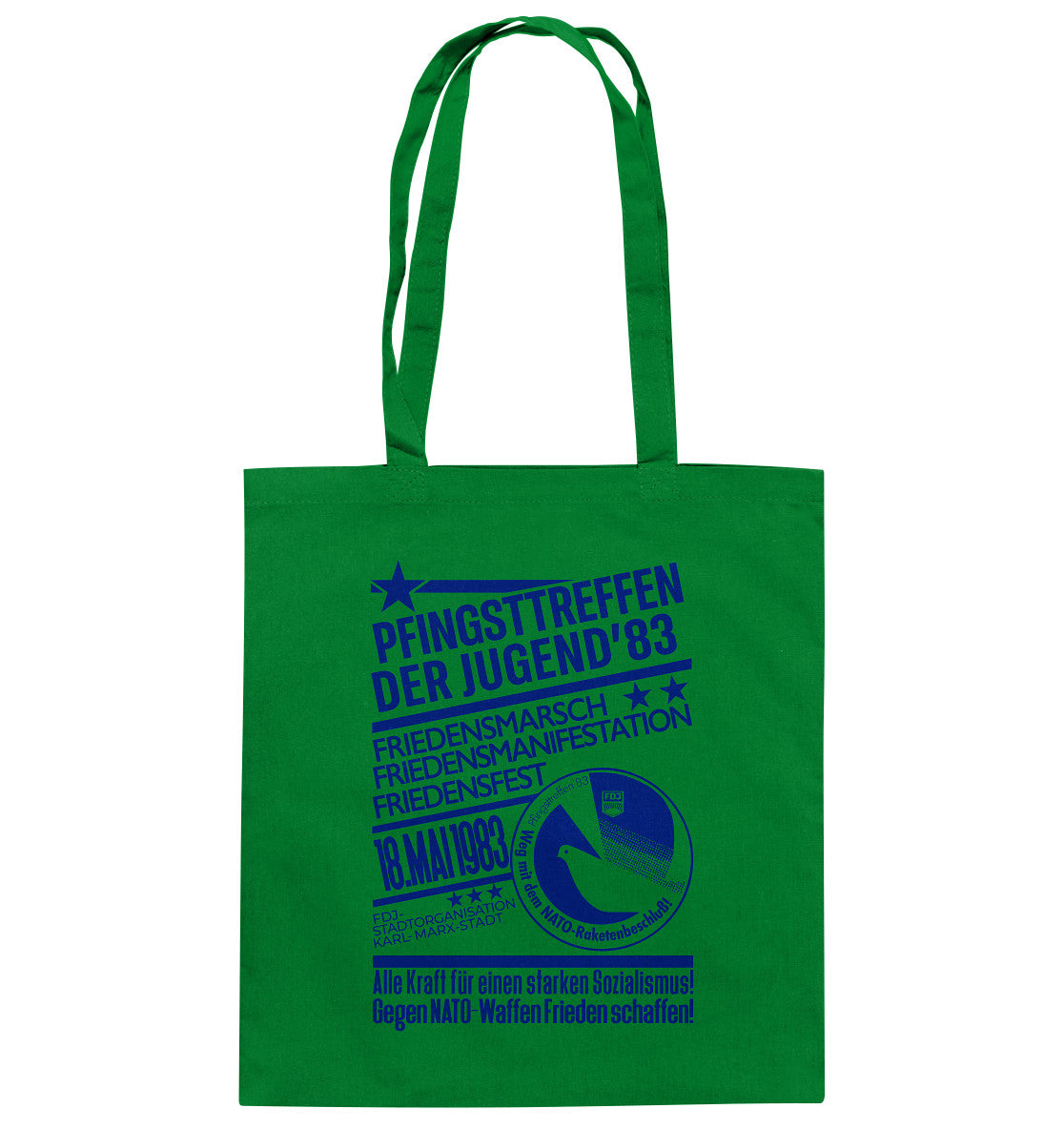 DDR Ostalgie Baumwolltasche • PFINGSTTREFFEN 1983 - GEGEN NATO-WAFFEN - ORIGINAL ILLUSTRATION