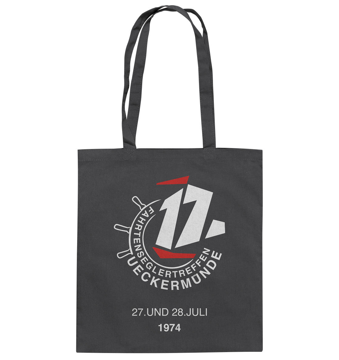 DDR Ostalgie Baumwolltasche • FAHRTENSEGLERTREFFEN UCKERMÜNDE 1974 - dunkel
