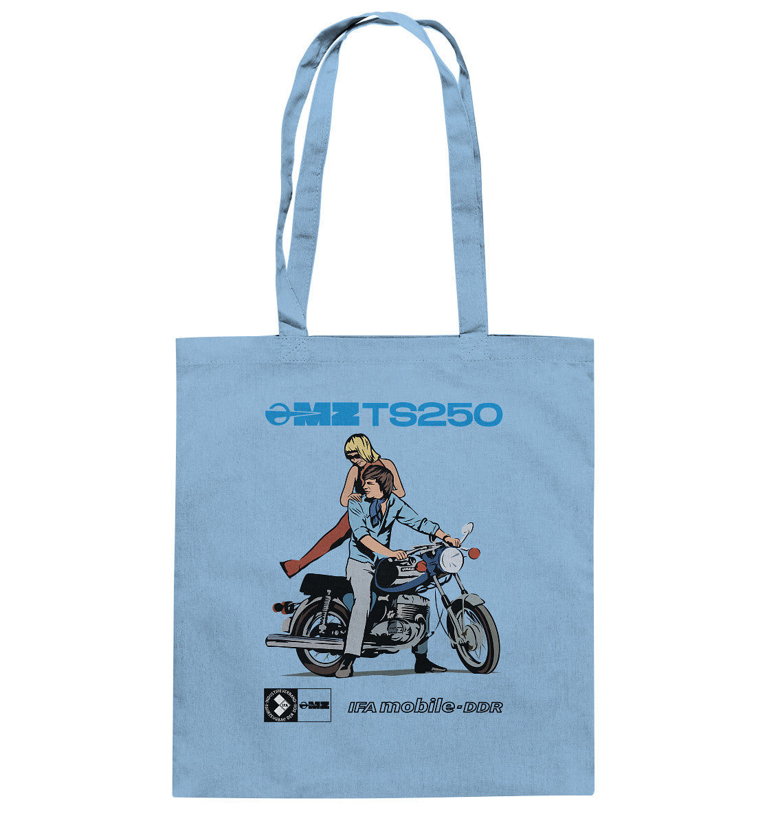 DDR Ostalgie Baumwolltasche • MZ TS 250 BLAU (ORIGINAL DDR-PLAKAT)