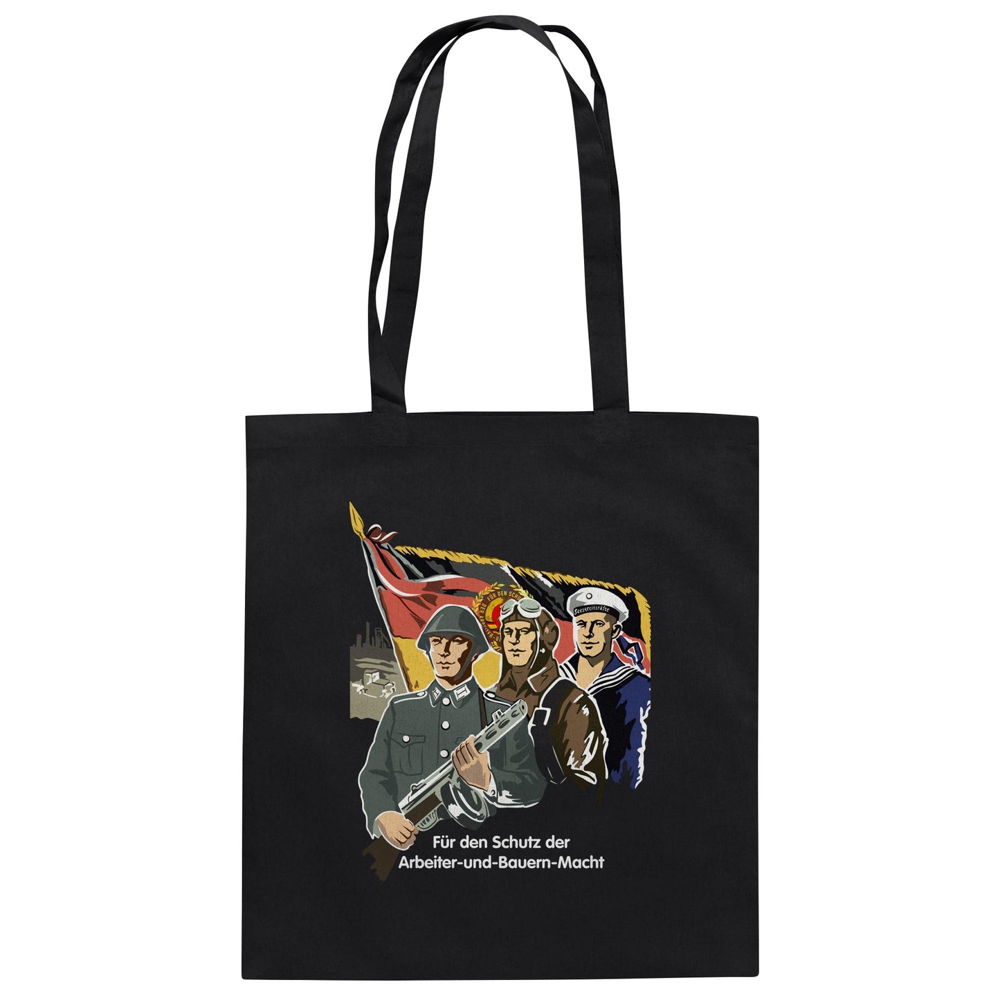DDR Ostalgie Baumwolltasche • FÜR DEN SCHUTZ DER ARBEITER-UND-BAUERN-MACHT (NVA ORIGINAL-PLAKAT)
