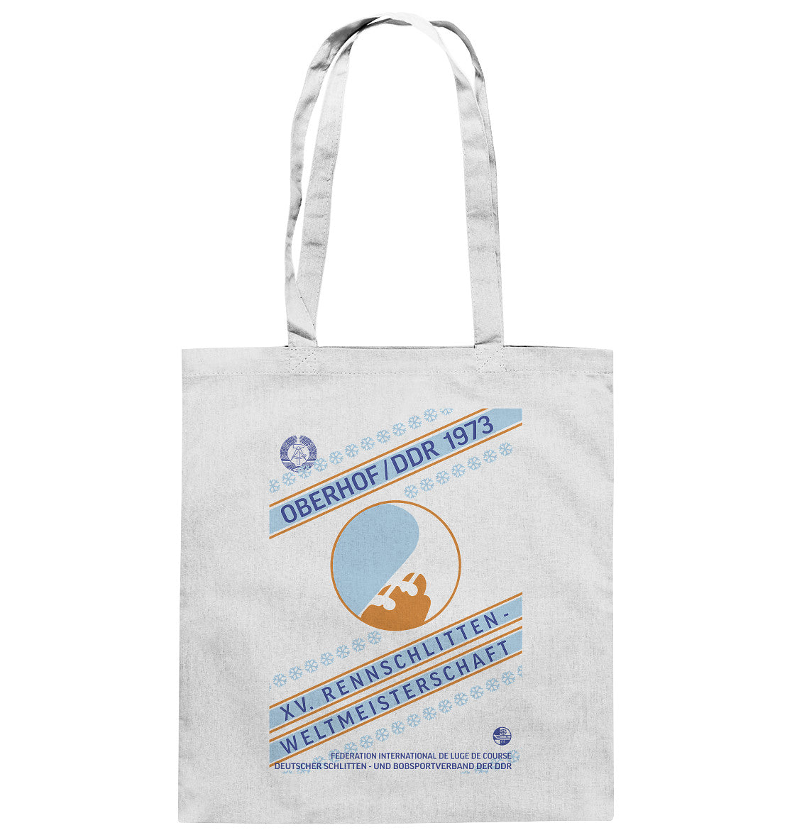 DDR Ostalgie Baumwolltasche • 15. RENNSCHLITTEN-WM OBERHOF, DDR 1973