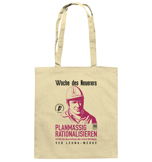 DDR Ostalgie Baumwolltasche • LEUNA - PLANMÄSSIG RATIONALISIEREN (DDR-ORIGINAL-PLAKAT)