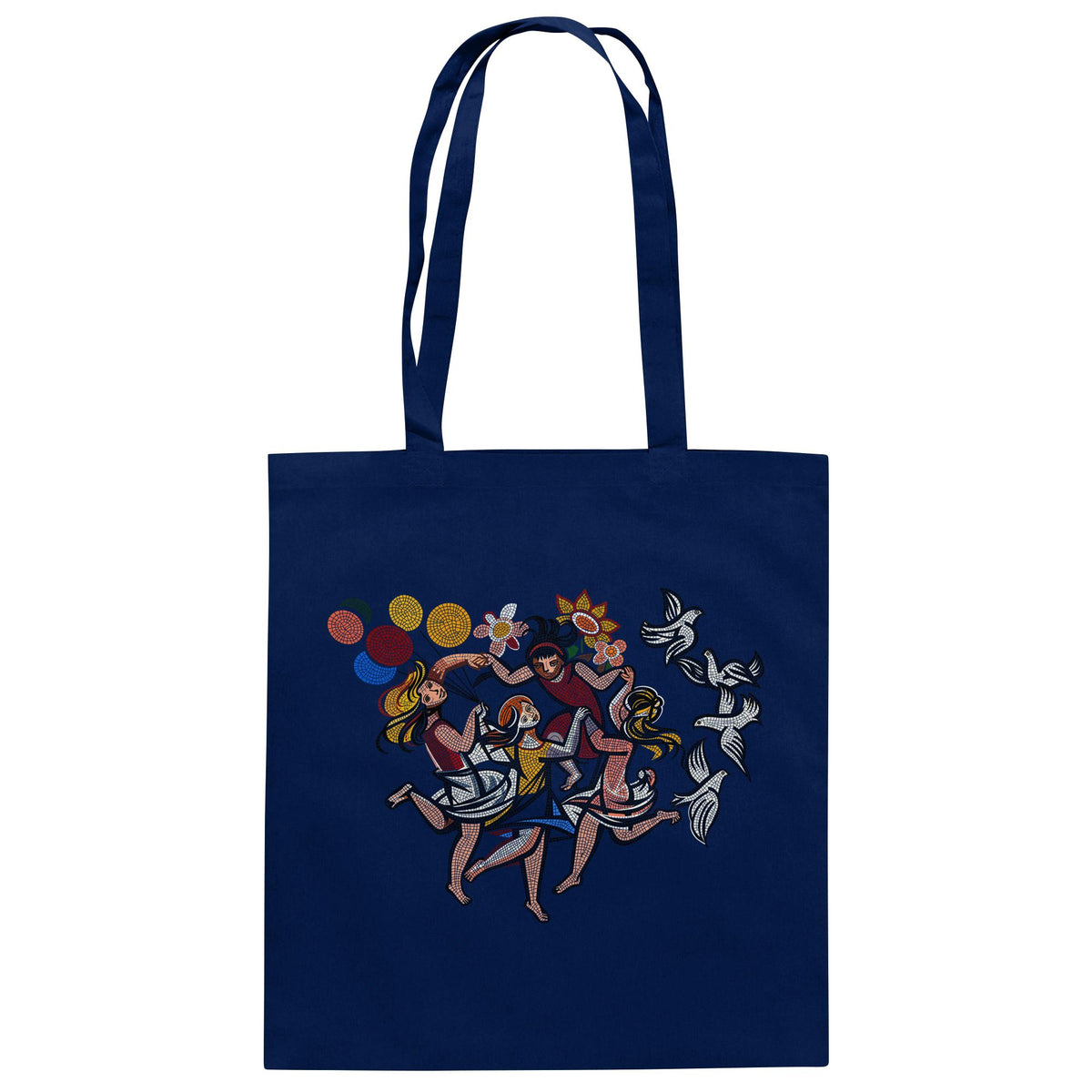 DDR Ostalgie Baumwolltasche • WALTER WOMACKA - TANZENDE MÄDCHEN MIT FRIEDENSTAUBEN (MOSAIK HAUS DES LEHRERS, 1964)