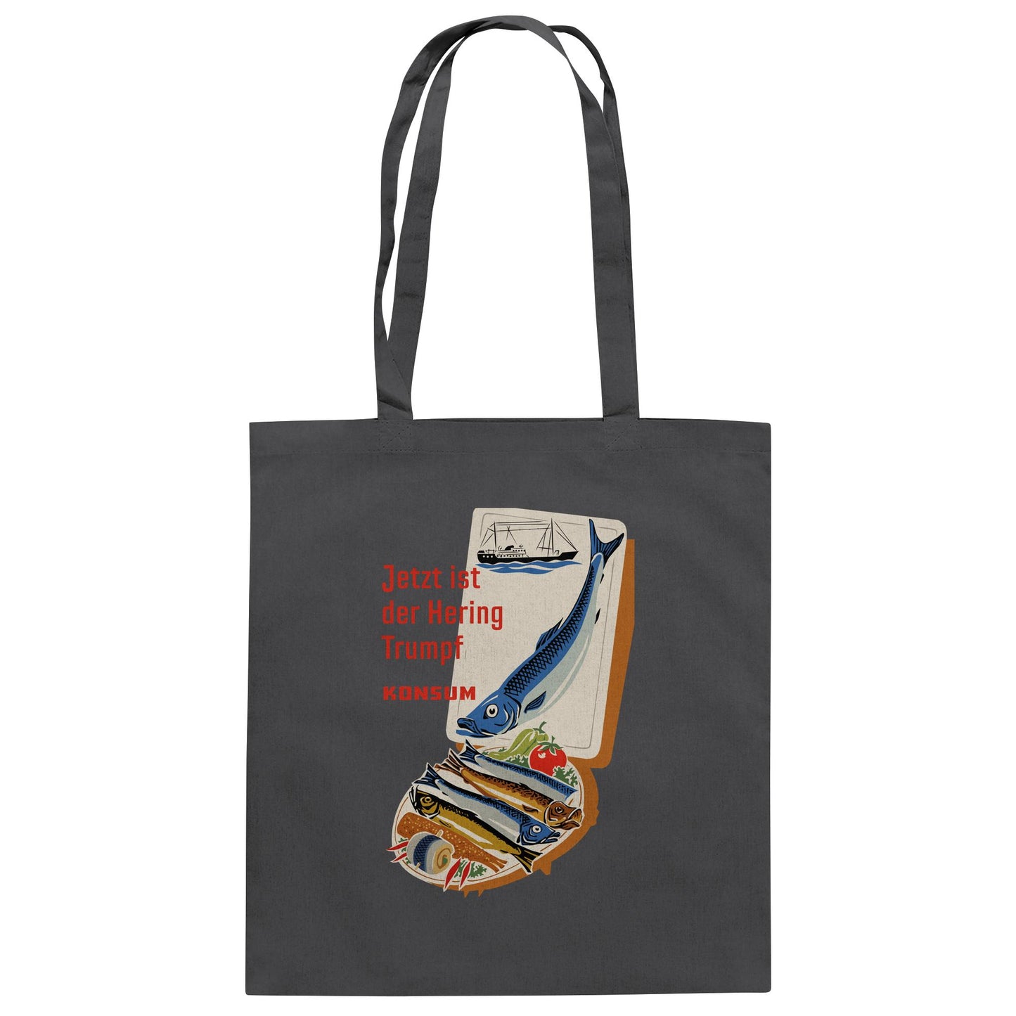 DDR Ostalgie Baumwolltasche • JETZT IST DER HERING TRUMPF (ORIGINAL KONSUM-PLAKAT)