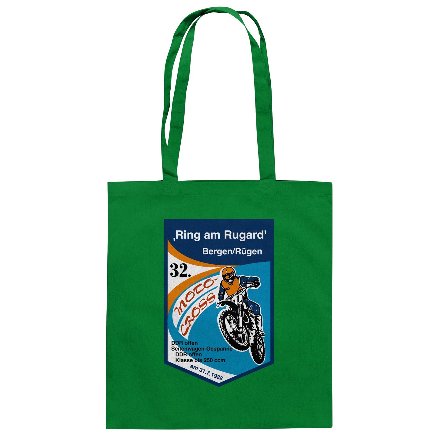 DDR Ostalgie Baumwolltasche • RING AM RUGARD, RÜGEN 32. MOTO-CROSS-RENNEN 1988 (ORIGINAL-WIMPEL)
