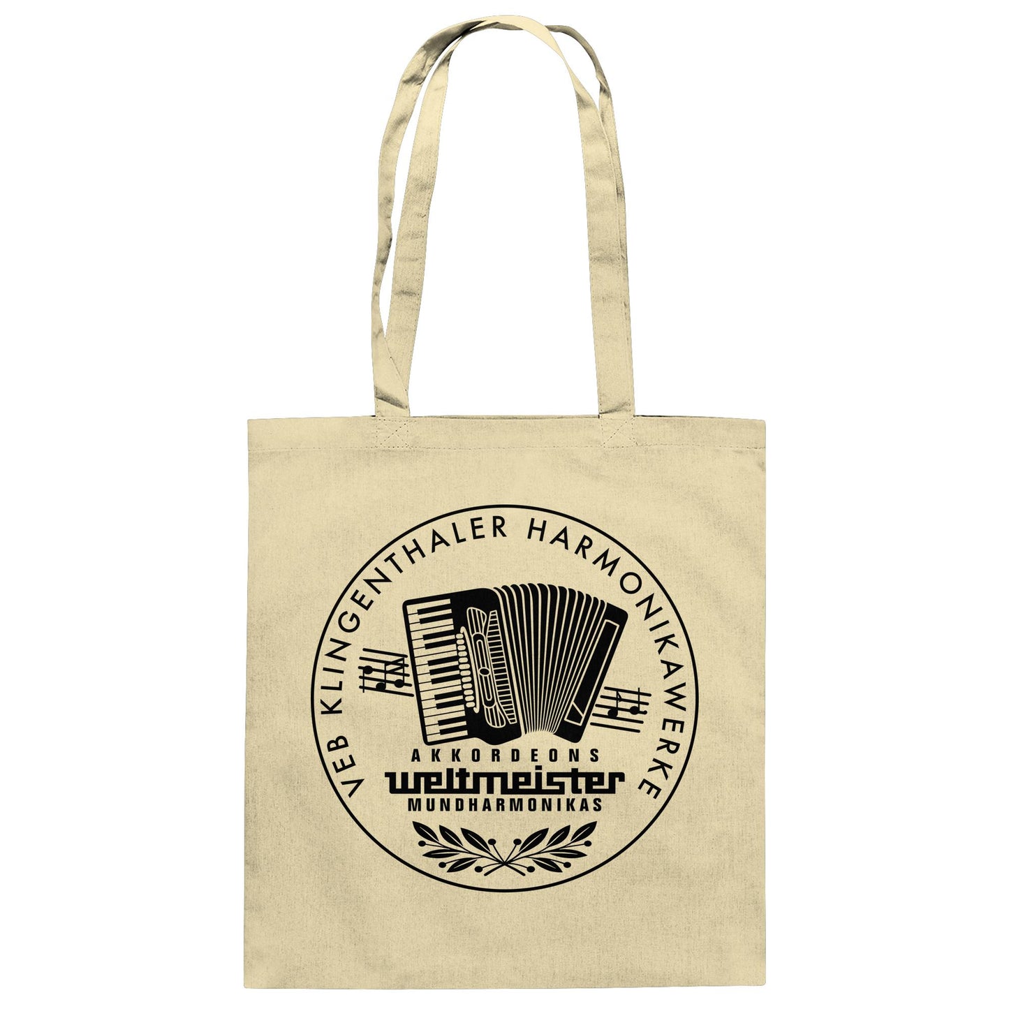 DDR Ostalgie Baumwolltasche • WELTMEISTER VEB KLINGENTHALER HARMONIKAWERKE