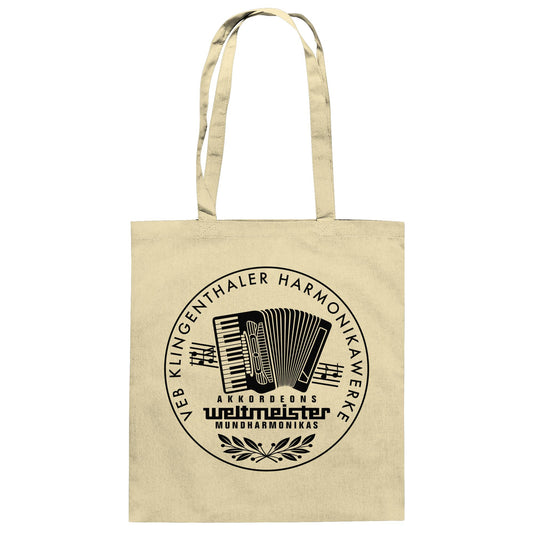 DDR Ostalgie Baumwolltasche • WELTMEISTER VEB KLINGENTHALER HARMONIKAWERKE
