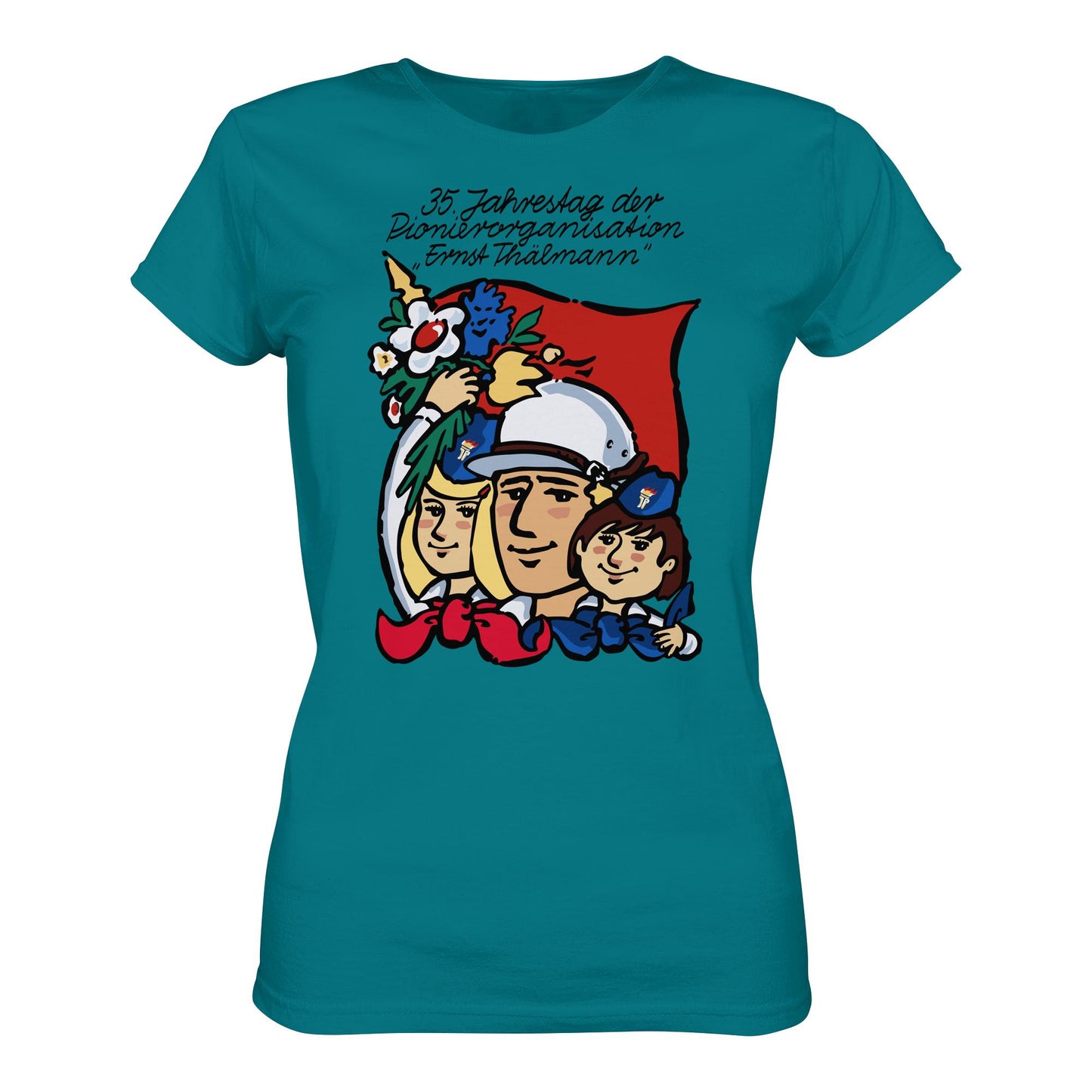 DDR Ostalgie Shirt Mädels • 35 JAHRE PIONIERORGANISATION ERNST THÄLMANN (ORIGINAL DDR-PLAKAT)