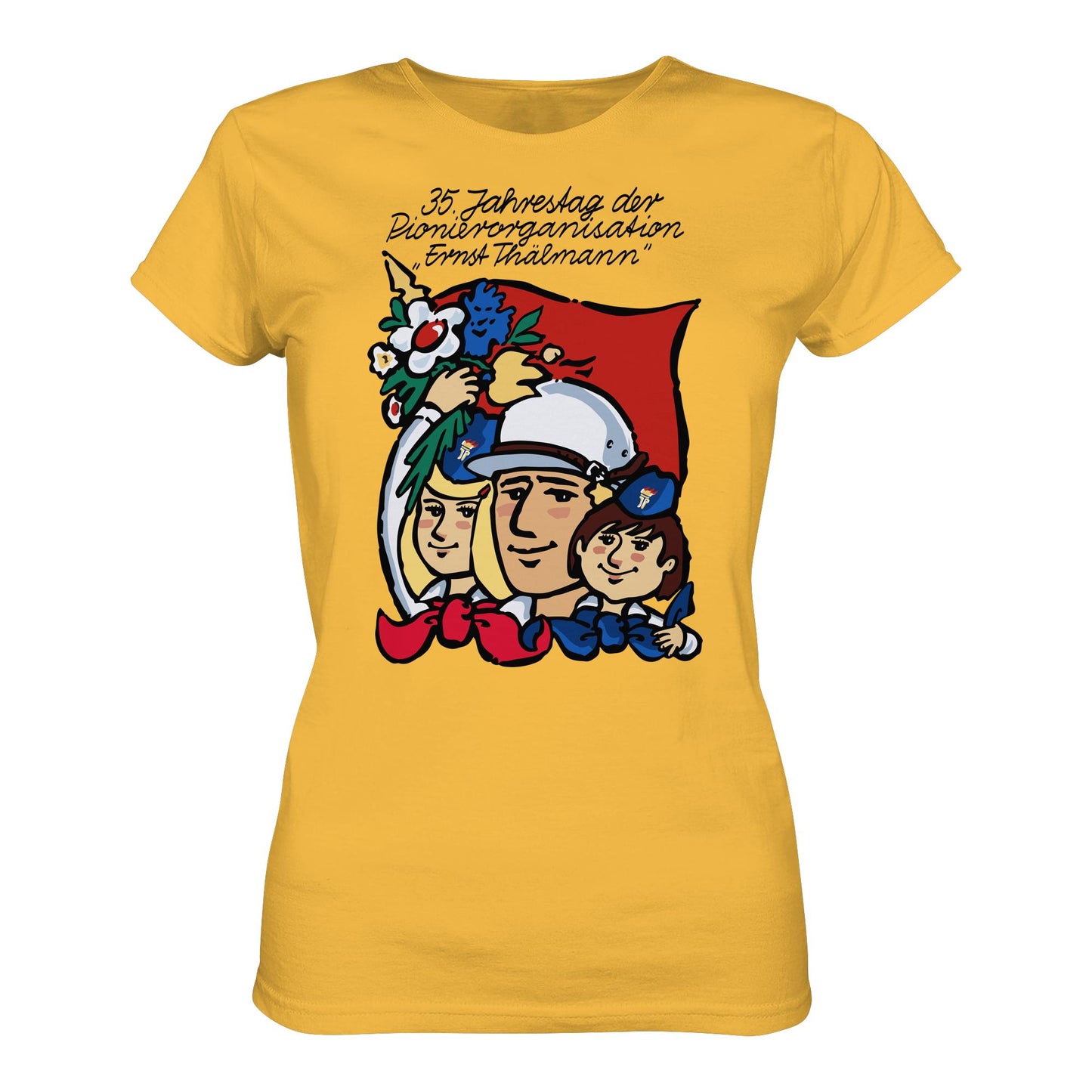 DDR Ostalgie Shirt Mädels • 35 JAHRE PIONIERORGANISATION ERNST THÄLMANN (ORIGINAL DDR-PLAKAT)