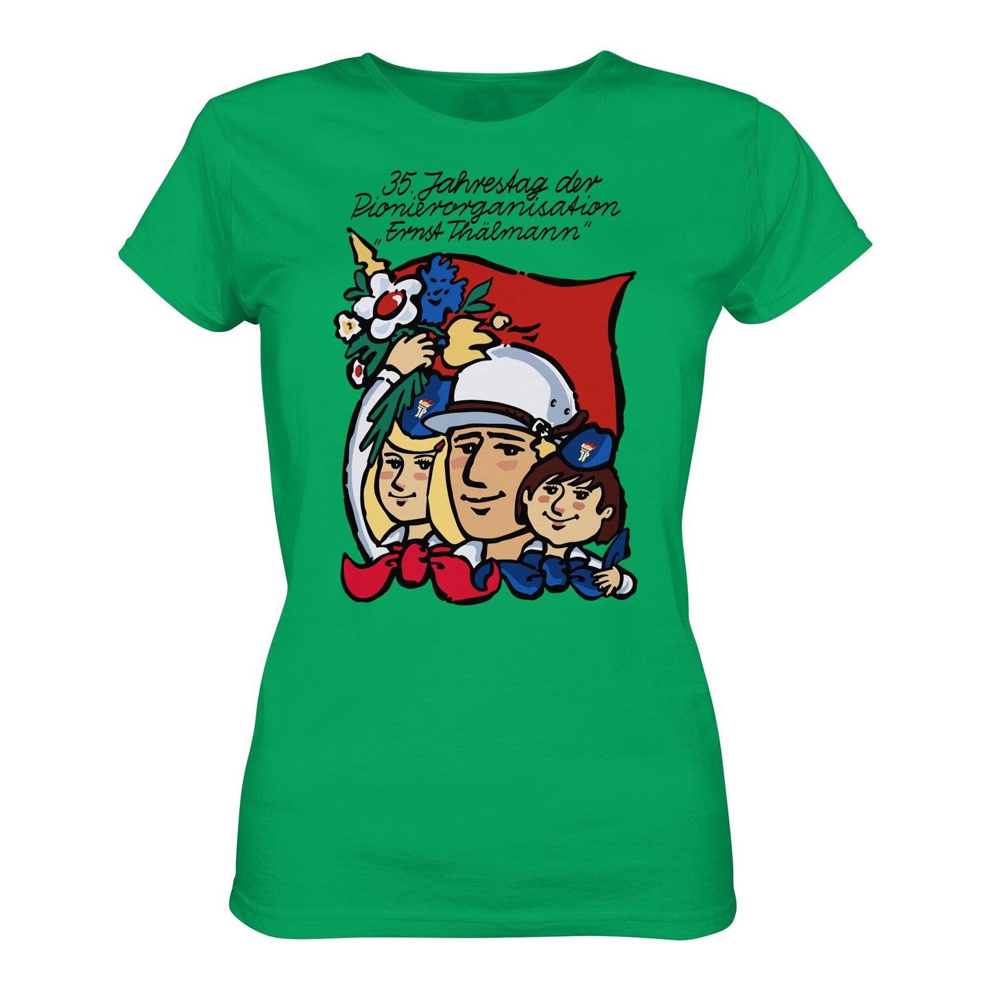 DDR Ostalgie Shirt Mädels • 35 JAHRE PIONIERORGANISATION ERNST THÄLMANN (ORIGINAL DDR-PLAKAT)