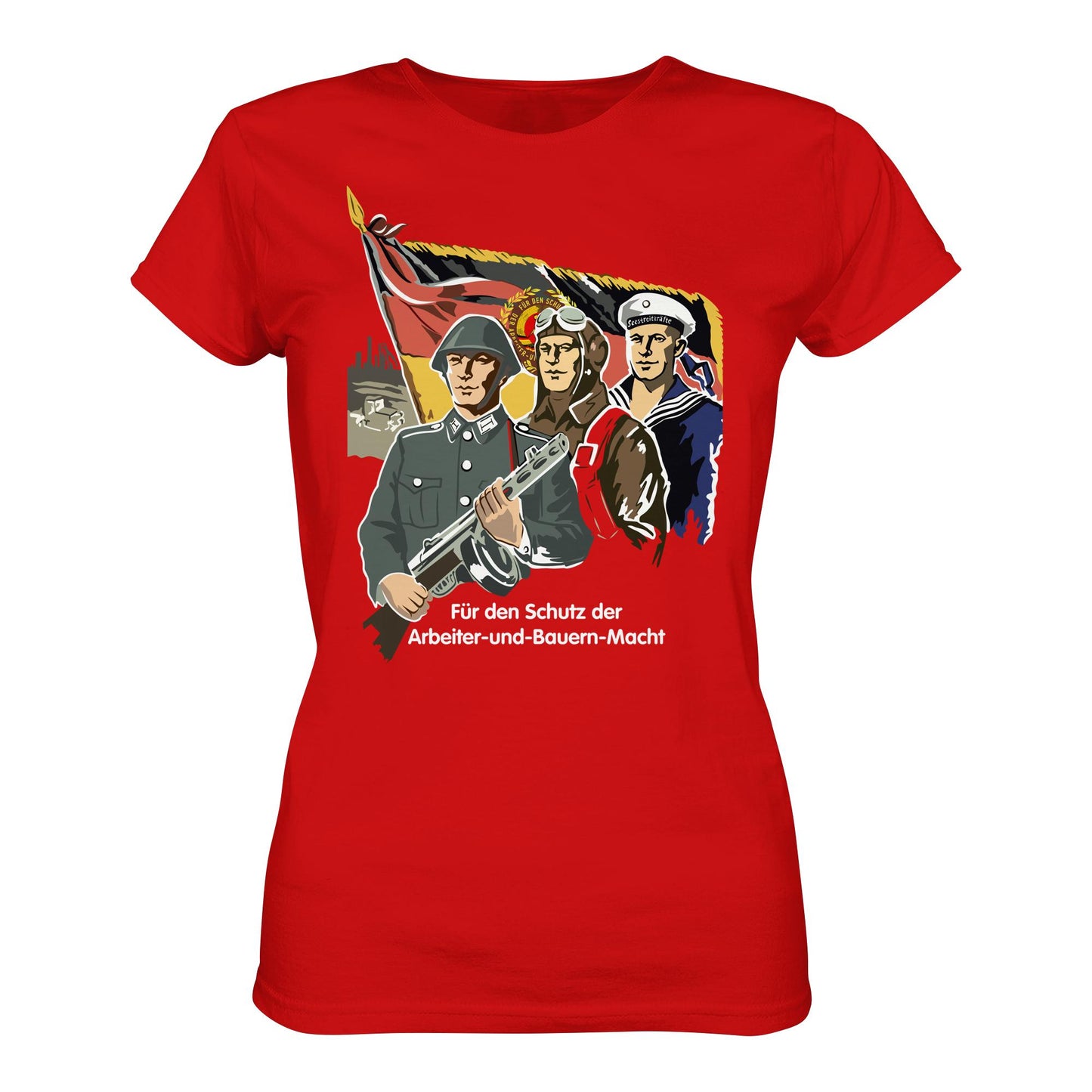 DDR Ostalgie Shirt Mädels • FÜR DEN SCHUTZ DER ARBEITER-UND-BAUERN-MACHT (NVA ORIGINAL-PLAKAT)