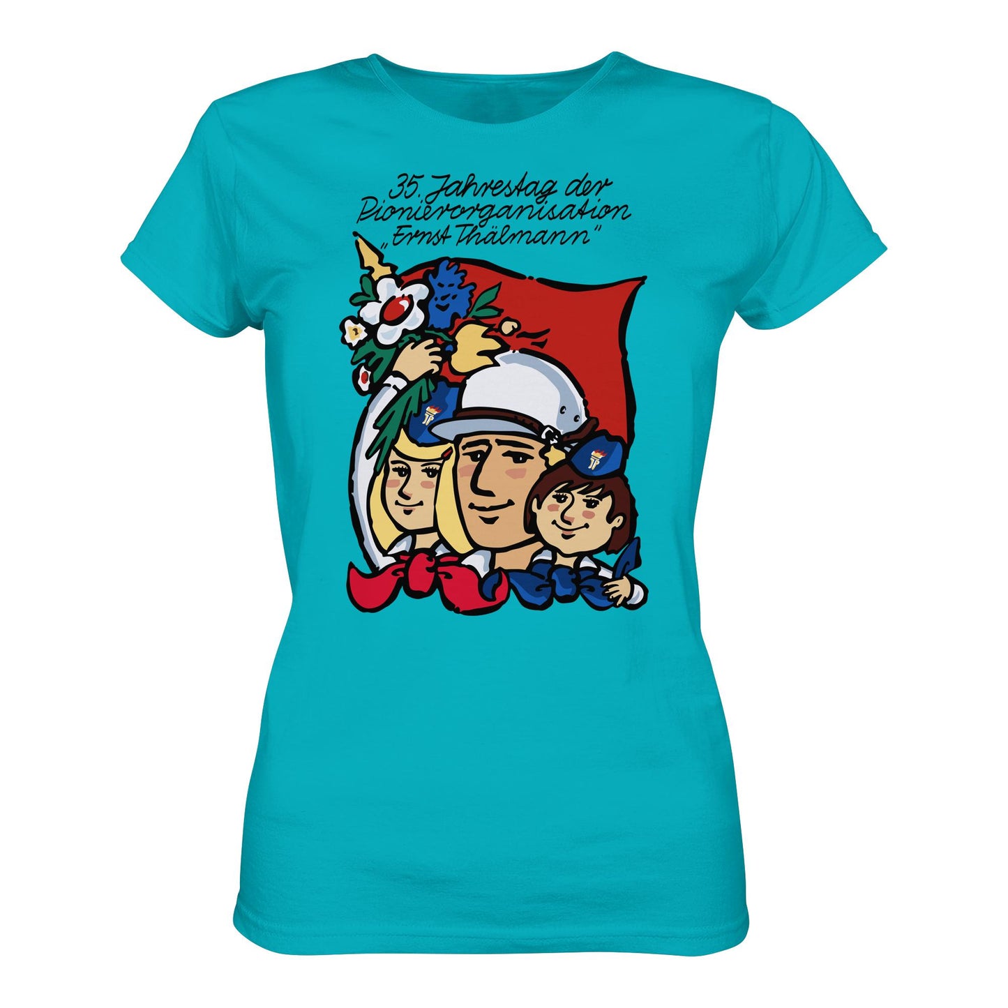 DDR Ostalgie Shirt Mädels • 35 JAHRE PIONIERORGANISATION ERNST THÄLMANN (ORIGINAL DDR-PLAKAT)