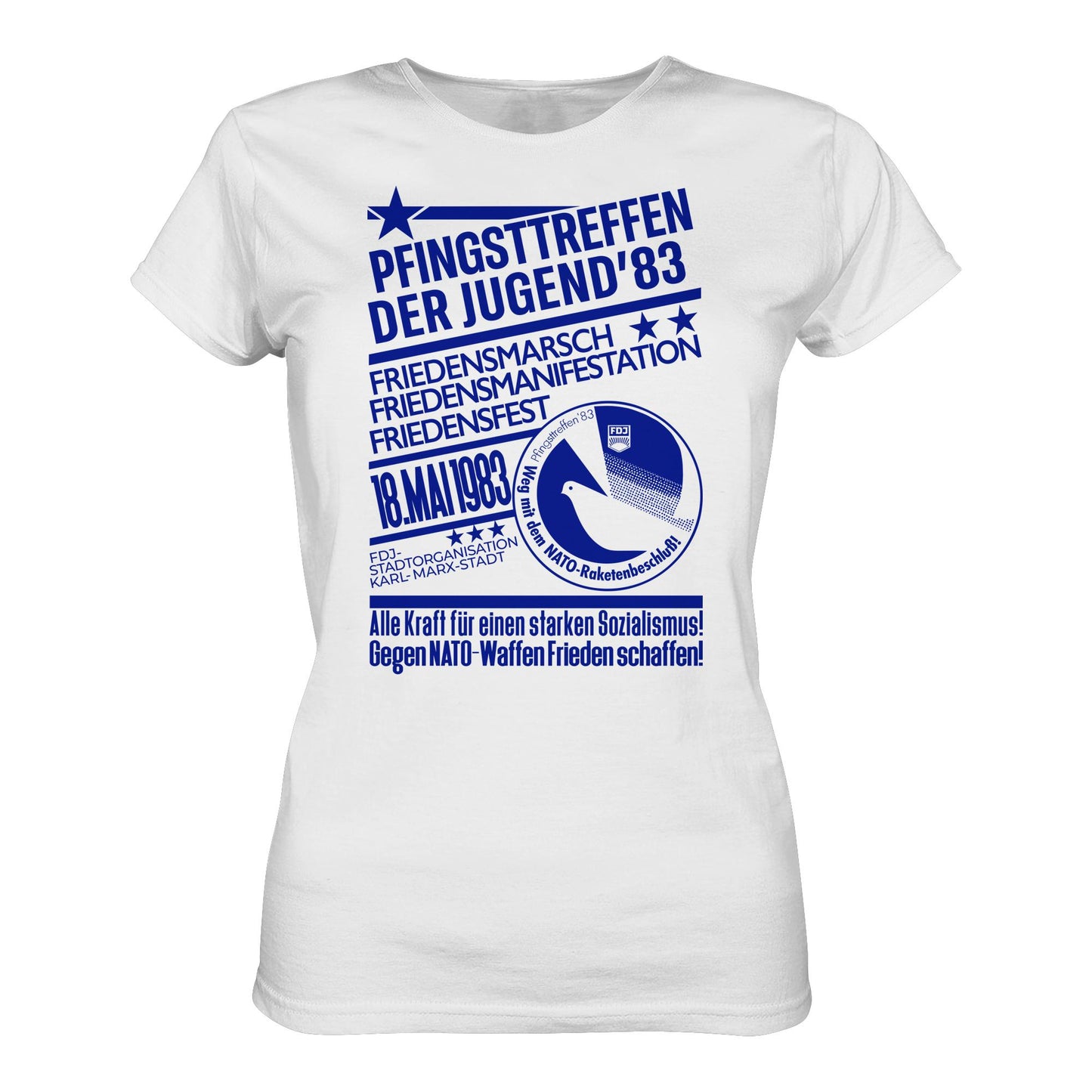 DDR Ostalgie Shirt Mädels • PFINGSTTREFFEN 1983 - GEGEN NATO-WAFFEN - ORIGINAL ILLUSTRATION
