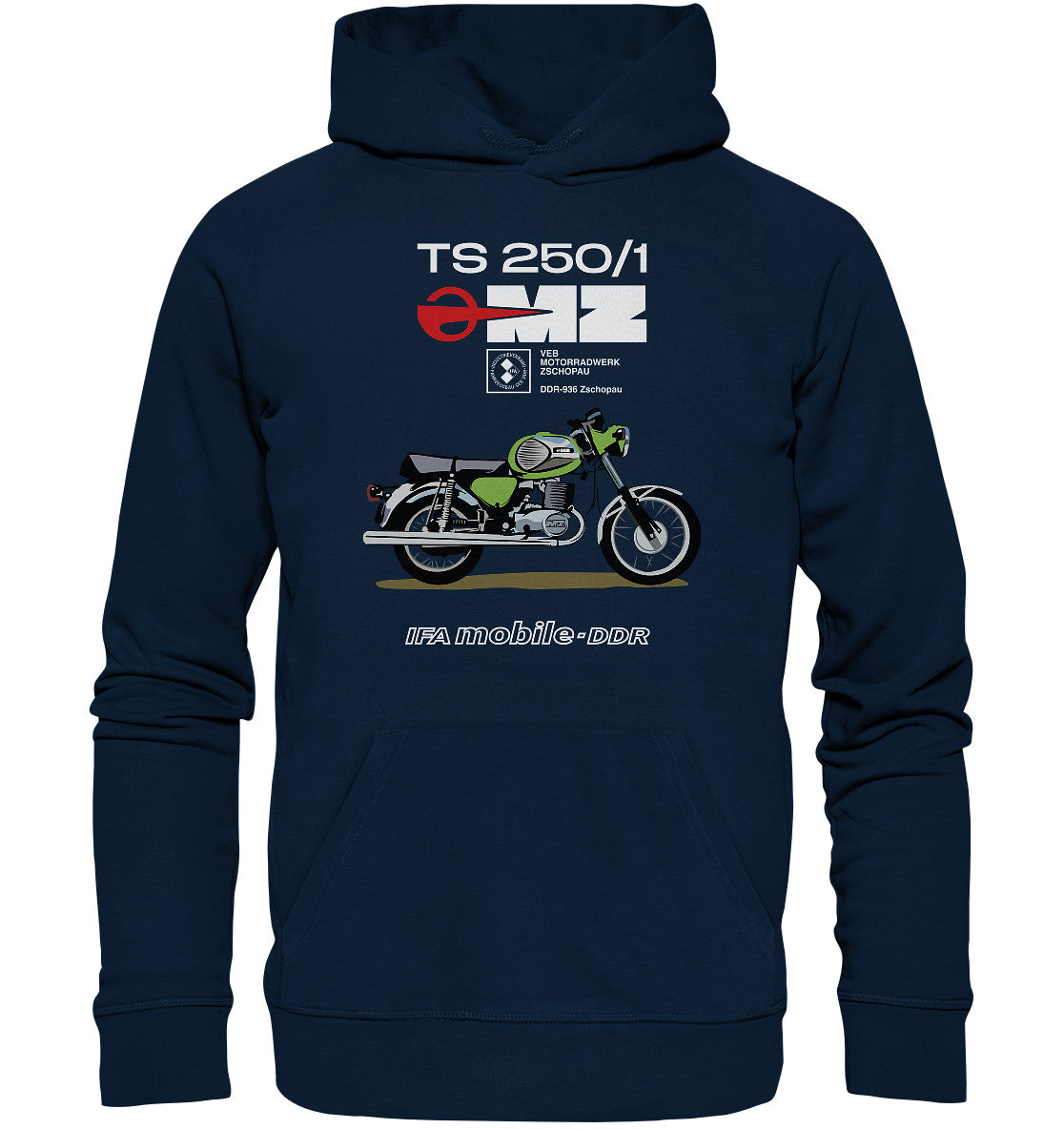 DDR Ostalgie Kapuze / Organic Hoodie Unisex • MZ TS 250 GRÜN (ORIGINAL DDR-PLAKAT)