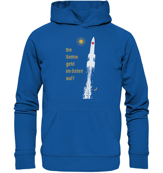 DDR Ostalgie Kapuze / Organic Hoodie Unisex• DIE SONNE GEHT IM OSTEN AUF - ORIGINAL-PLAKAT