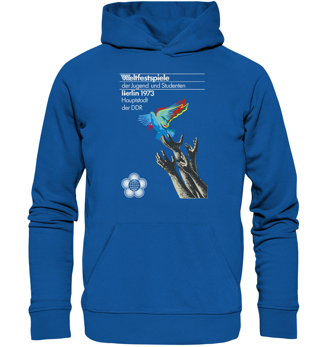 DDR Ostalgie Kapuze / Organic Hoodie Unisex • WELTFESTSPIELE BERLIN, DDR 1973 - FRIEDENSTAUBE