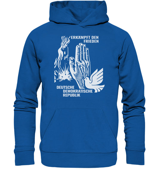DDR Ostalgie Kapuze / Organic Hoodie Unisex • ERKÄMPFT DEN FRIEDEN - DDR BRIEFMARKE 8PF