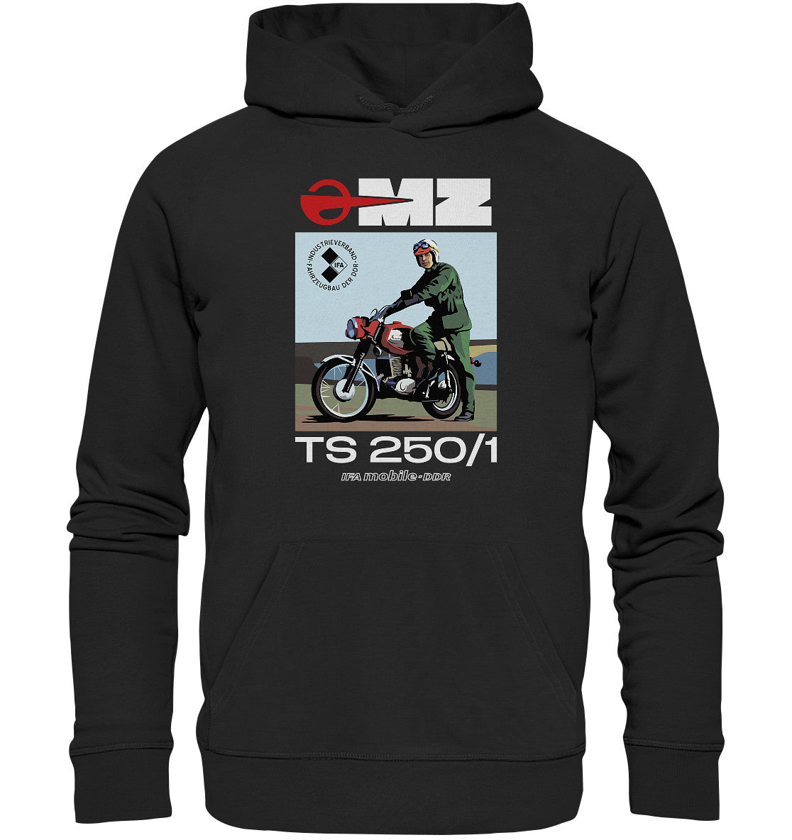 DDR Ostalgie Kapuze / Organic Hoodie Unisex • MZ TS 250 (ORIGINAL DDR-PLAKAT)