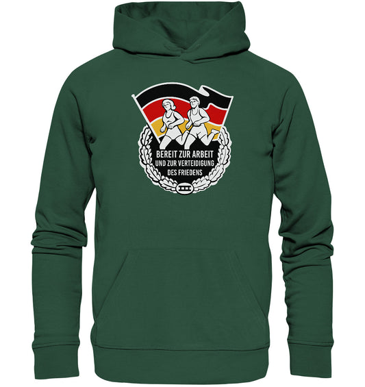 DDR Ostalgie Kapuze / Organic Hoodie Unisex • ORDEN - BEREIT ZUR ARBEIT UND ZUR VERTEIDIGUNG