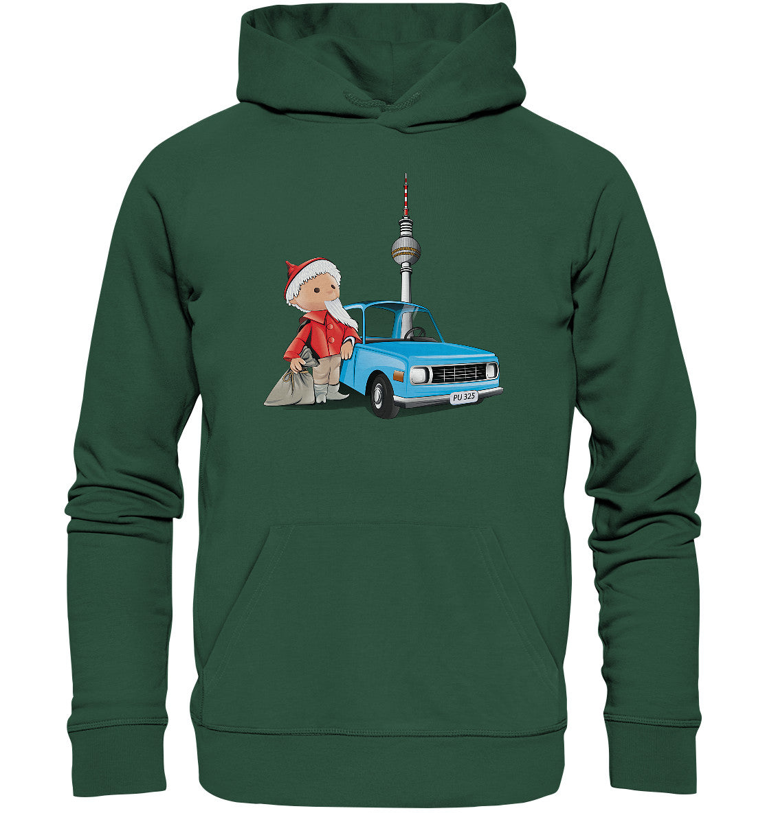 DDR Ostalgie Kapuze / Organic Hoodie Unisex • UNSER SANDMÄNNCHEN - MIT WARTBURG IN BERLIN (PU-325)