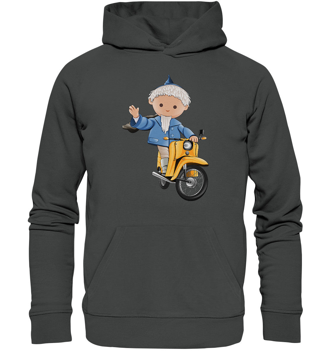 PREMIUM ORGANIC HOODIE UNISEX • UNSER SANDMÄNNCHEN - AUF DER SCHWALBE - BLAU (PU-137, 1973)